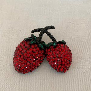 Vintage Double Rhinestone Strawberry Pin / Brooch